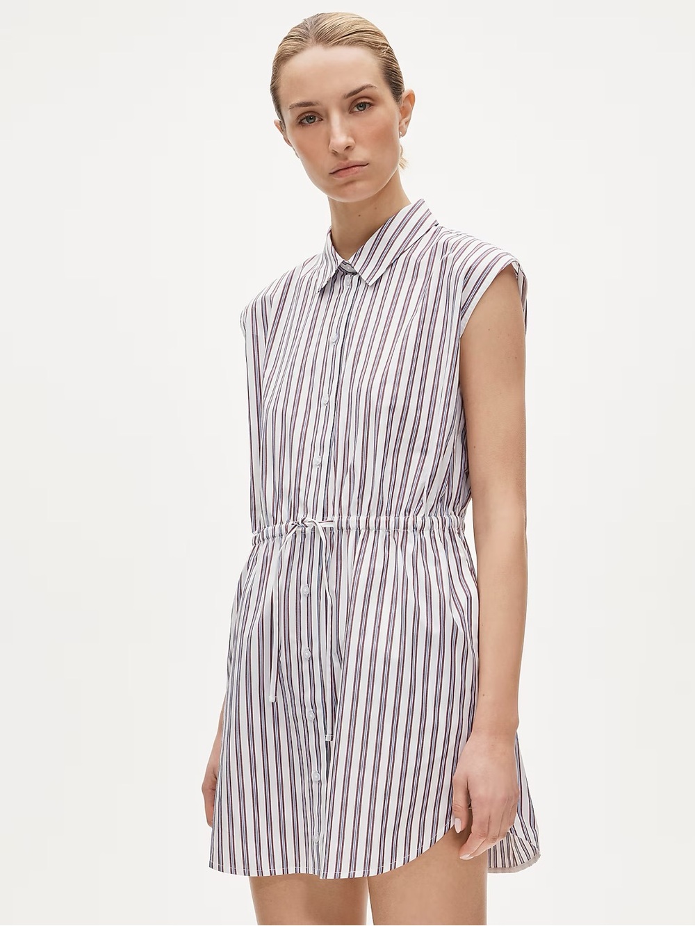 J. Crew Striped Sleeveless Shirt Dress in White and Purple